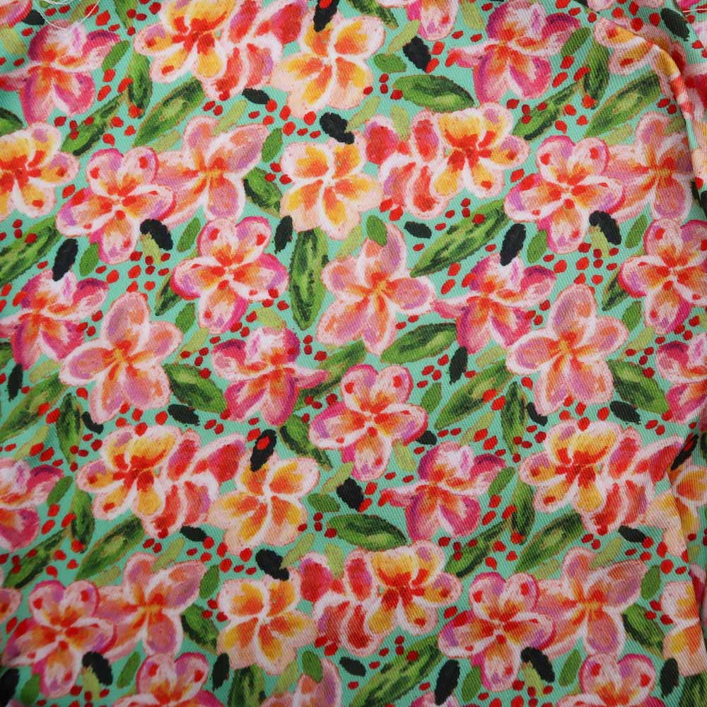 Pré-commande – Twill de viscose – Frangipanier turquoise